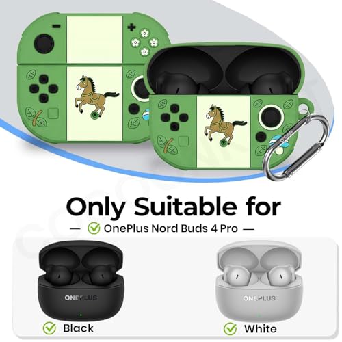 Image of Cartoon Silicone Case Cover Compatible for OnePlus Nord Buds 4 Pro (Green Horse)