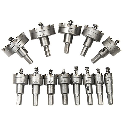 SROL - Juego de brocas con dientes serrados, 13 piezas, hechas de acero de carburo para aluminio, acero, hierro, cobre, latón y madera, con resorte