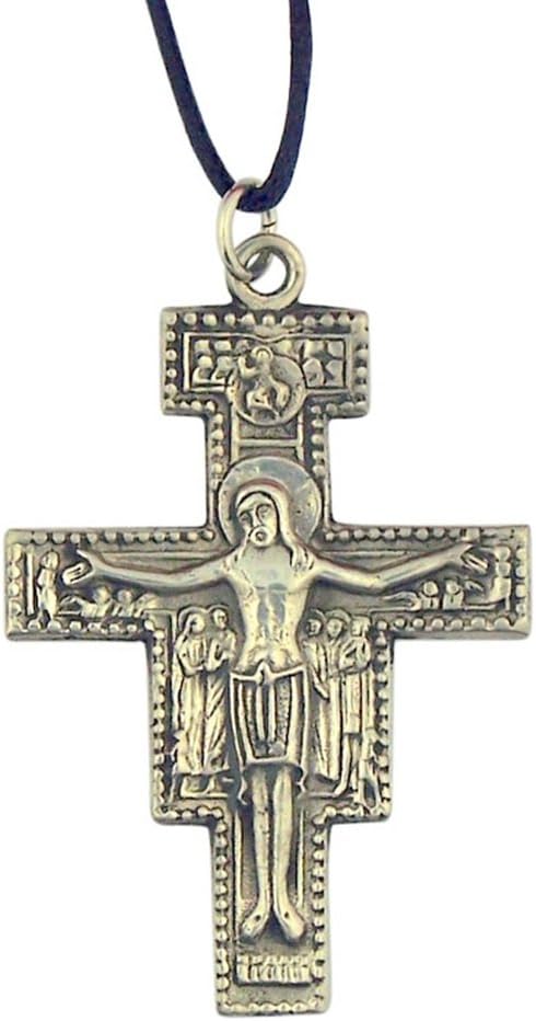 Saint Francis Cross 2 Inch Silver Tone San Damiano Crucifix Pendant