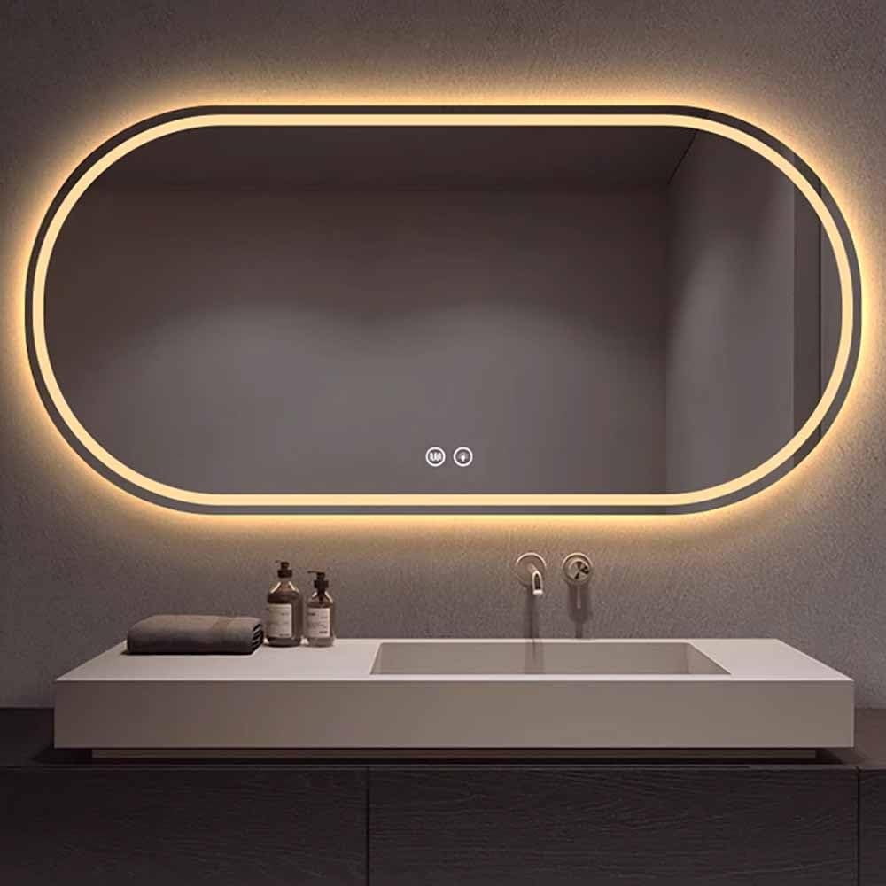 FGXHHS 48x24inch Oval Lighted Mirror for Bathroom, 3 Colors Illuminated LED Vanity, Wall Mounted, Anti-Fog, Shatter-Proof, Touch Control, Frontlit/Backlit(Frontlit,51"x32")