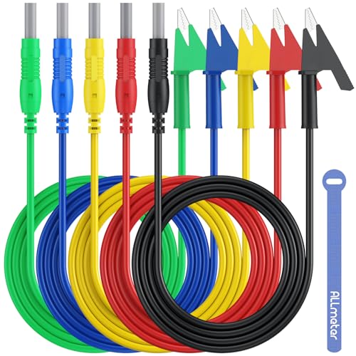 5-Pack 1M 15A Retractable Banana Plug to Alligator Clip Test Leads Set for Multimeter, Electrical Testing