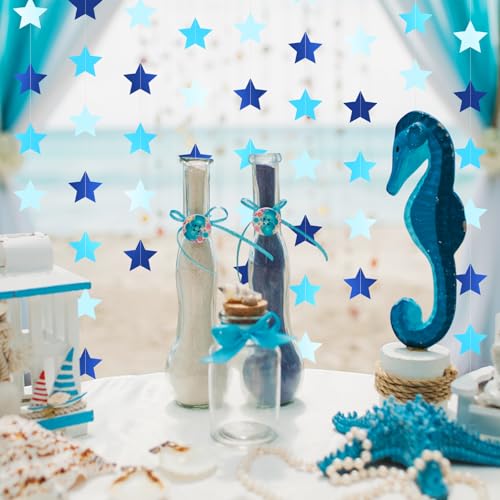 Image of Patelai Glitter Star Garland Banner 2026 Graduation Decor 130 Feet Star Hanging Banner Twinkle Backdrop for Party Birthday Classroom Wedding Supplies(Ocean Blue)