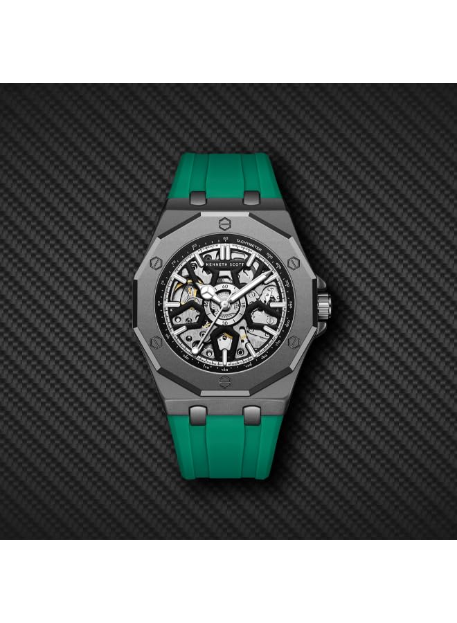 Image of Kenneth Scott Men's Watch, Automatic Display and Silicone Strap - K25301-XSHB, Green