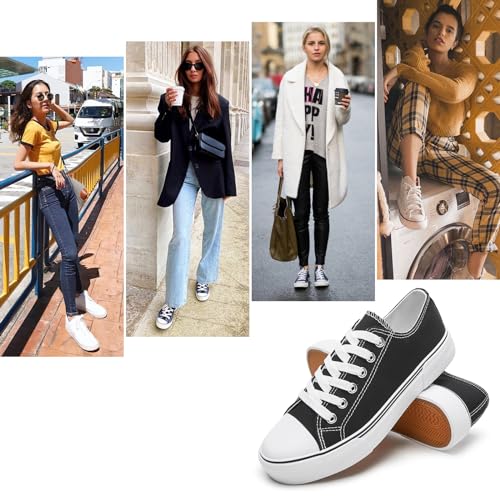 Image of hash bubbie White Sneakers for Women Low Top Canvas Shoes Womens Canvas Sneakers Women's Fashion Sneakers Slip on Casual Tennis Shoes