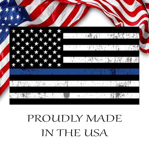 Image of Large Tattered Thin Blue Line Flag Sticker Vinyl Decal for Car Truck Window Bumper Sticker Support of Police and Law Enforcement Officers (10x6 Inch)