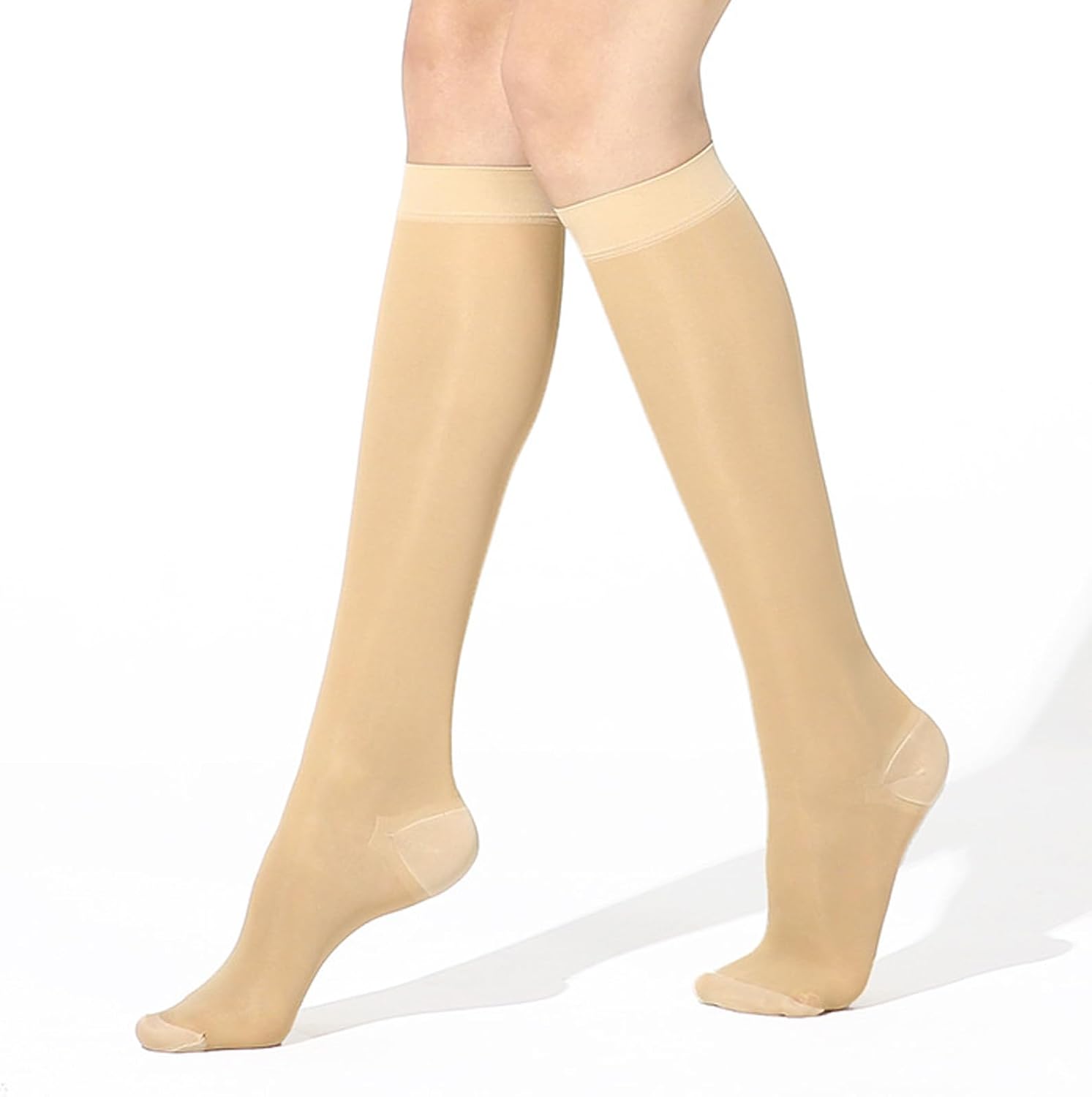 Sheer Compression Stockings for Women, Knee High 15-20 mmHg Support Hose Compression Socks for Improving Circulation, Leg Fatigue and Swelling (Nude, Medium)