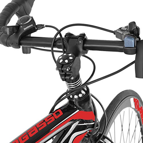 Aluminum Road Bike, Full Suspension Road 700C Wheel Bike, 21 Speed 3 Spoke ​​Disc Brakes, Road Bicycle for Men and Women (Red) - Thumbnail 6
