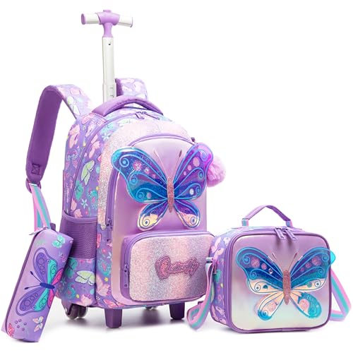 Meetbelify Mochila infantil com rodinhas para meninos e meninas do ensino fundamental, 01 borboleta, 16.5'X11.8'X7.8', Moderno