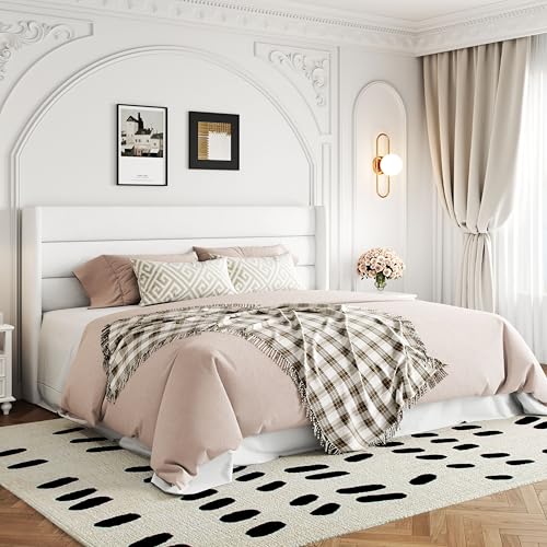Allewie King Size Velvet Lift Up Storage Bed, Modern Wingback Headboard, Hydraulic Support, No Box Spring Needed, White