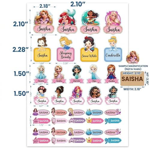 Image of UV DTF Sticker Set - Animals Theme Sticker Labels - Pack of 31 Premium Glossy Waterproof Stickers | Raised Embossed Finish | for Phone, Laptop, Bottle, Lunch Box (Princess Theme Sticker)