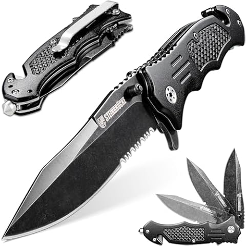 Steinbrucke Tactical Knife Pocket Knife Folding Stainless Steel 8Cr13Mov 3.4'' Blade, with Reversible Clip - Good Gift for Hunting Camping Survival Outdoor and Everyday Carry Cover