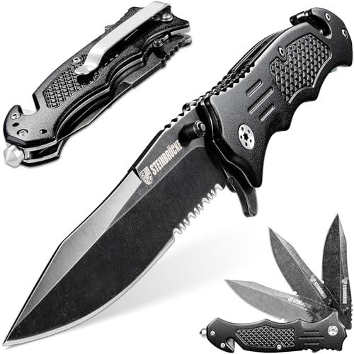 Steinbrucke Tactical Knife Pocket Knife Folding Stainless Steel 8Cr13Mov 3.4'' Blade, with Reversible Clip - Good Gift for Hunting Camping Survival Outdoor and Everyday Carry
