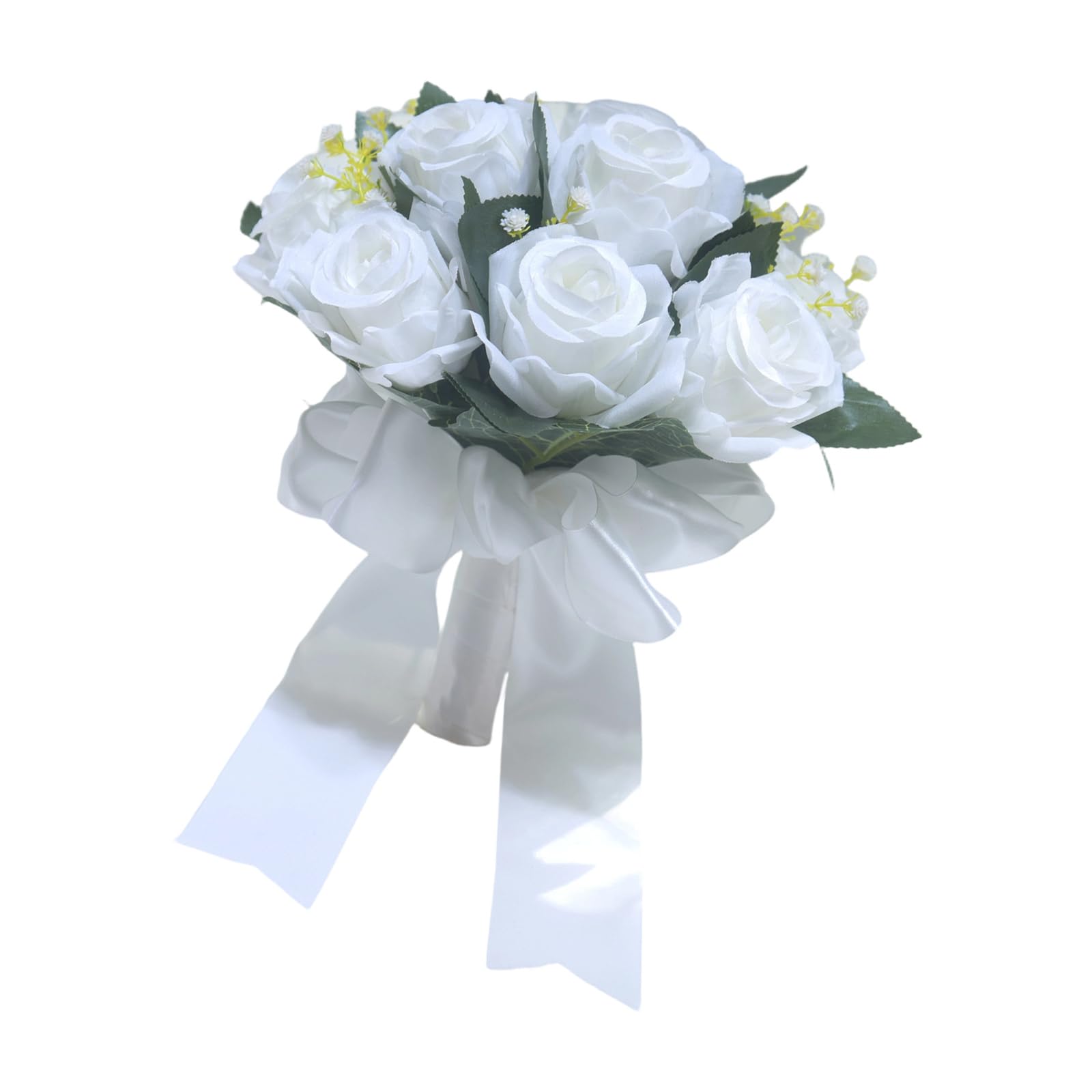 Piceioep Silk White Wedding Bouquet for Bride Ceremony Decoration Accessory Artificial Bridal Hand Arrangement