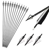 SHARROW 34 Inch Archery Carbon Arrows Spine 500 Practice Hunting Arrows Removable Tips with 3 Blade Arrowheads for Target Practice Hunting (6pcs)