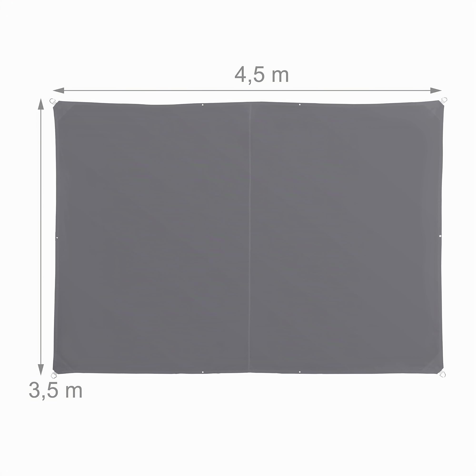 Relaxdays Sonnensegel, 3,5x4,5 m, Polyester, wasserdicht, Segeltuch Ösen & Spannseile, Sonnentuch rechteckig, dunkelgrau