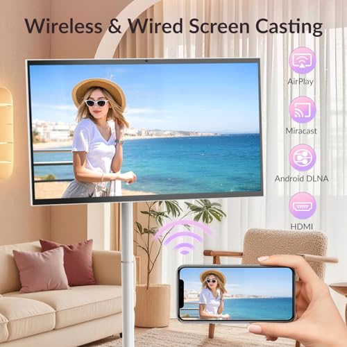Image of 32 Inch Smart Portable TV on Wheels, Android 14 EDLA Certified | 8GB RAM 128GB Storage, 13MP Camera & Dual Mics, 13H Battery, Wi-Fi /HDMI, Smart Display for Home Office & Remote Work