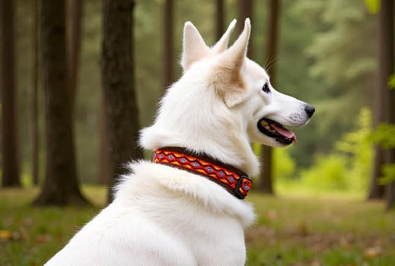 BUDDYPACK-Halsband Extra-Breit & Weich mit Neopren-Polster für Kleine und Große Hunde (Rot-Bunt auf Braun, Größe S/M)