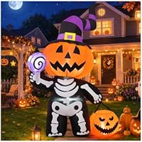 Goosh 6-Feet Outdoor Yard Halloween Inflatable Pumpkin Skull with Built-In LED Lights for Lawn & Garden (Multicolor)