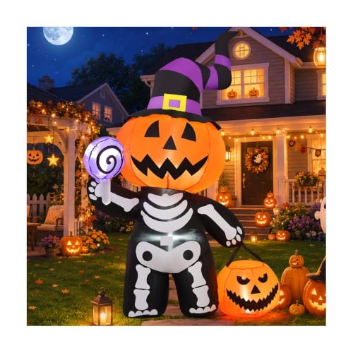 Aufblasbare Kürbis-Totenkopf-Figur mit LEDs, 1,8 m