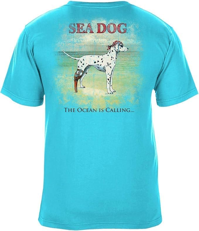 SEA DOG Ocean is Calling Vintage Graphic T-Shirt,Garment Dyed 100% Ringspun Cotton,Relaxed Fit, Printed in USA