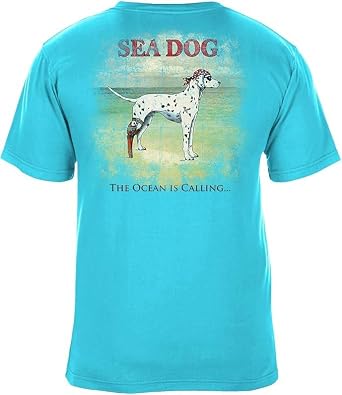 SEA DOG Ocean is Calling Vintage Graphic T-Shirt,Garment Dyed 100% Ringspun Cotton,Relaxed Fit, Printed in USA