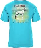 SEA DOG Ocean is Calling Vintage Graphic T-Shirt, Garment Dyed 100% Ringspun Cotton, Relaxed Fit, Printed in USA (Lagoon Blue, Large)