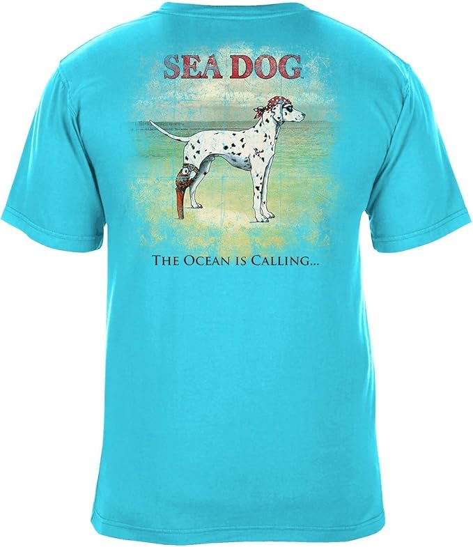 SEA DOG Ocean is Calling Vintage Graphic T-Shirt,Garment Dyed 100% Ringspun Cotton,Relaxed Fit, Printed in USA