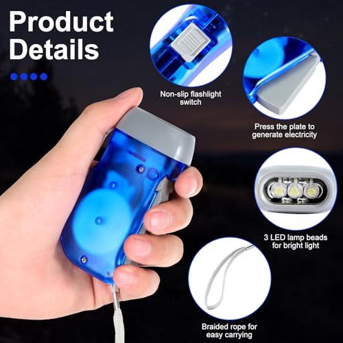 Image of Mudder 24 Pack Hand Crank Flashlight No Battery Emergency Flashlight, Self Powered Portable Light Dynamo Torch for Survival Kit Outdoor Hiking Emergency(Blue)