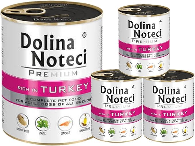 Dolina Noteci Premium – Gluten-Free Wet Dog Food 800g – High Meat Content – Natural Meal for Adult Dogs – No Artificial Additives – Omega 3 & 6 (Turkey, 4x800g)
