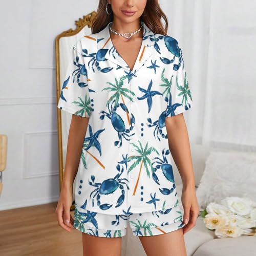 Image of Cute Crab Starfish Womens Pajamas Shorts Set Two-piece Pj Sets Short Sleeve, XX-Large, Style-33