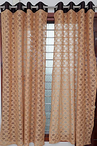 Image of Exporthub 2 Pieces Fancy Sparkling Heavy Quality Brown Sheer Strip Semi-Transparent Net Curtains - Size - Long Door - 4 x 9 feet (EHSPR760 94)