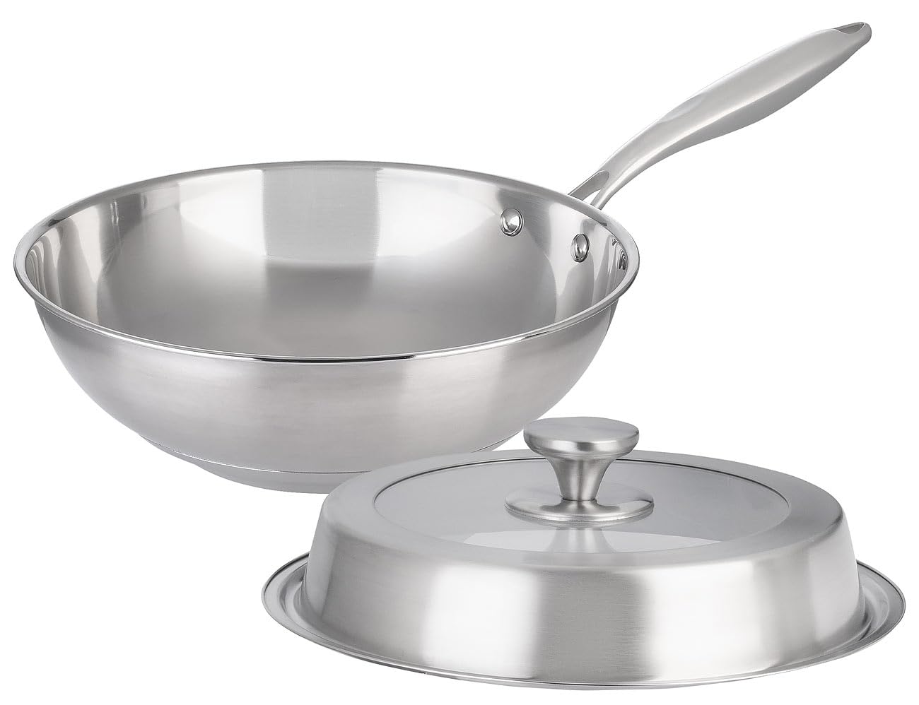 Rosenstein & Söhne Wok: Edelstahl-Wokpfanne, unbeschichtet, für alle Herdarten, Ø 28 cm (Edelstahlpfanne, Pfannen für Elektroherd, Gaskocher)