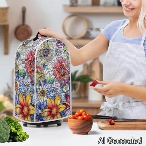 Image of Boho Floral Blender Dust Cover Anti Fingerprint Polyester Stand Mixer or Coffee Maker Appliance Cover Stain Resistant Blender Storage Bag for Kitchen Appliance