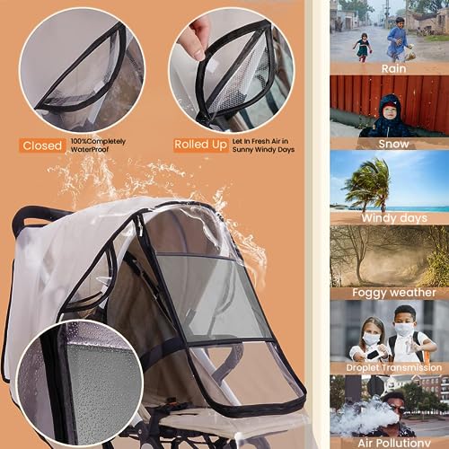 Image of SNOWIE SOFT Baby Stroller Rain Cover Universal Waterproof Windproof Rainproof Stroller Cover for Winter with Open Window, Baby Stroller Cover Protect from Sun Dust Snow, EVA Stroller Accessories