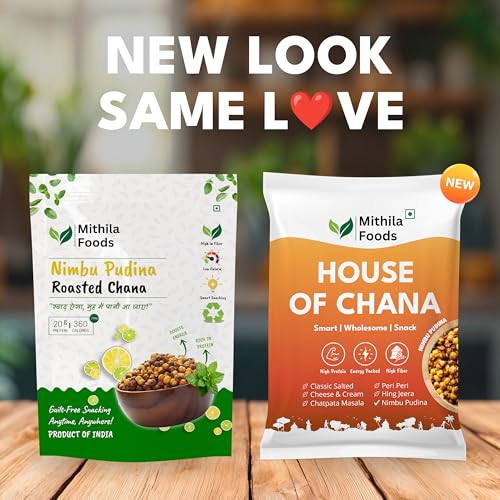 Image of MITHILA FOODS 250g Nimbu Pudina Roasted Chana | Desi Chickpeas | Whole with Skin | Crunchy Vegan Gluten-Free High Protein SMART Snack | Authentic Bihari Bhuna Chana Snacks Tangy Lemon Mint Flavor