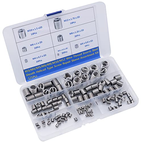 thread repair insert assortment kit helicoil type screw wire sleeve 304 stainless steel metric m3 m4 m5 m6 m8 m10 m12 wire thread inserts heli coil thread repair kits 125pcs