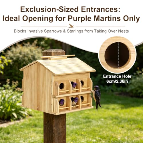 Image of Purple Martin Bird House, Large 12-Room Wooden Birdhouse for Outdoors
