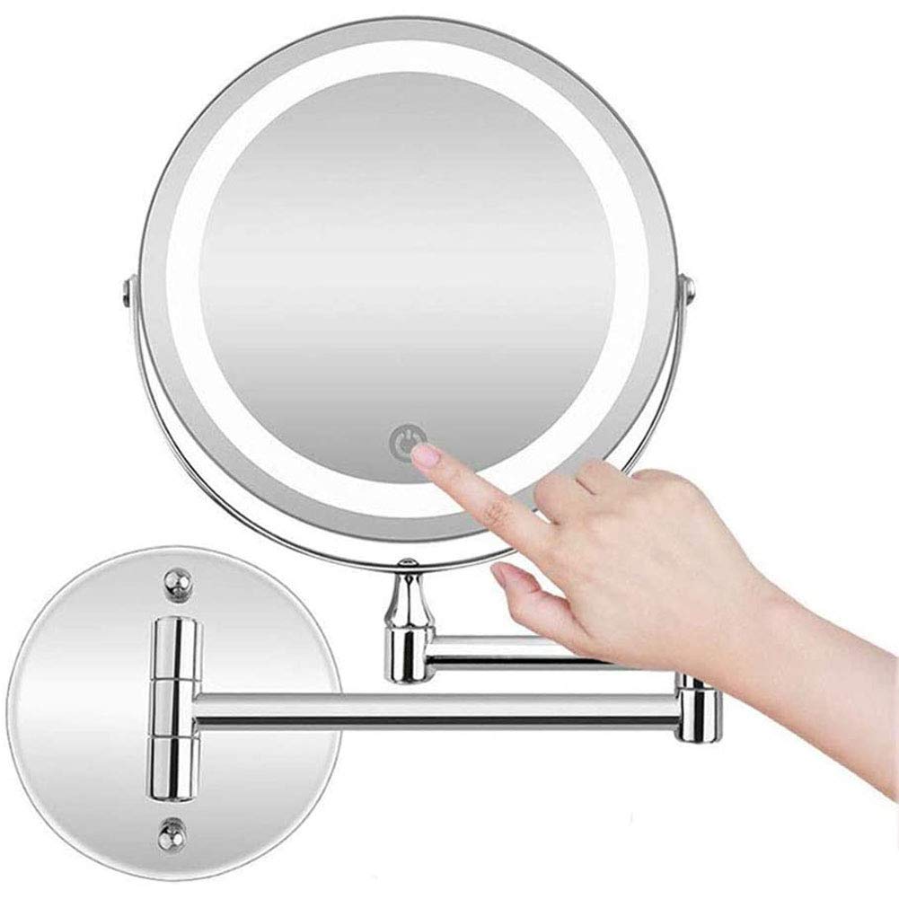 SaryEdge Bathroom Shaving Mirror Wall Mounted, LED Illuminated Makeup Mirror with 10X Magnifying, Battery or USB Powered, Adjustable and Extendable Double Sided Mirror Light,