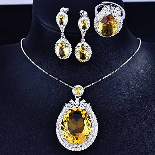 Fashion Luxury Big Pigeon Egg Golden Diamond Color Treasure Pendant Long Earrings Open Ring Female Oval Micro-Inlaid Zircon Wedding Ring CZC433 (Yellow Diamond Ring)