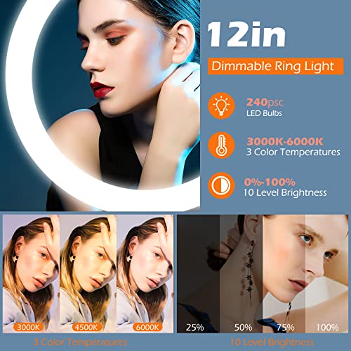Sensyne 12'' Ring Light With Tripod Stand, Led Selfie Ring Light With Stand And Phone Holder For Photography/Recording/Youtube/Tiktok, Compatible With All Cell Phones/Cameras #TOP2