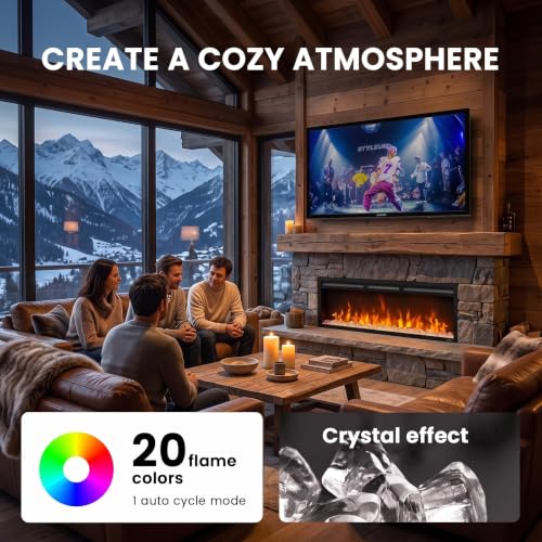 Image of Silonn 50″ Smart Electric Fireplace Heater, 4777 BTU Heat Output, WiFi App & Remote Control, Ultra-Slim Wall Mounted or Recessed Insert, 20 Flame Colors, Timer Setting for Cozy Warmth