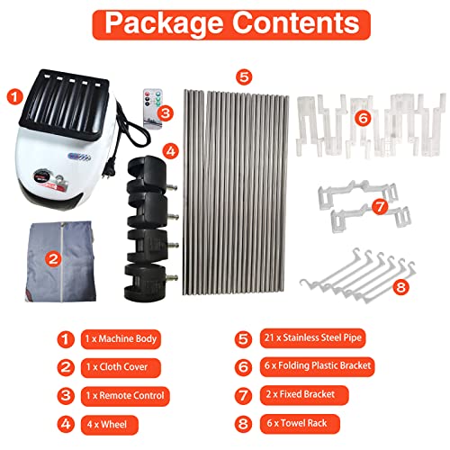 Kofohon Apartment Clothes Dryer Portable Heated Laundry Drying Rack Remote Control Low Noise 1600W-1.6Meters For Rv Camping Home110V #TOP3