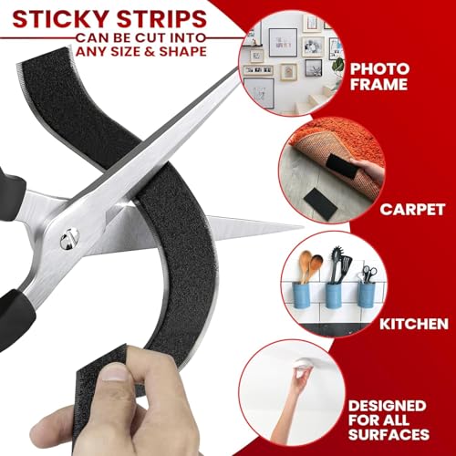 Image of Bonzella Self Adhesive Hook and Loop Tape, Mosquito Net Mounting Tape for Office Use, Photo Frames, Multipurpose Double Sided Adhesive Hook Loop Tape for Crafting & Wall Hanging Black (25m X 25mm)