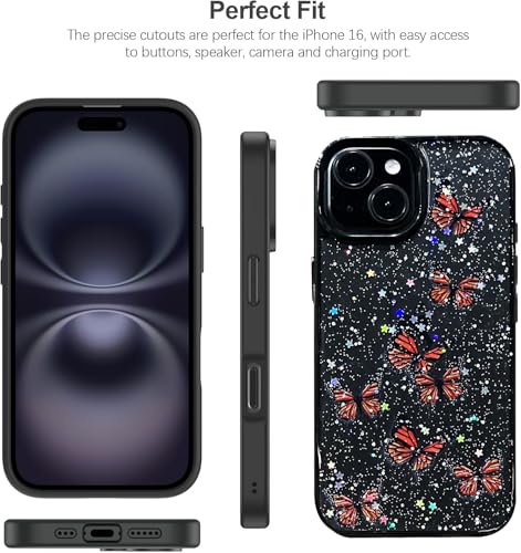 Image of VONZEE for iPhone 15 Clear Glitter Butterfly Case, Cute Bling Sparkle Shiny Soft TPU Bumper Shockproof Women Girls Slim Protective Phone Cover for iPhone 15 6.1 inch,Black