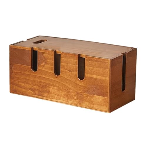 PRETYZOOM Caja Organizadora De Cables De Madera Sólida 12X5.5X5.3 Pulgadas para Gestión Eficiente De Cables En Escritorio Hogar Oficina Estilo Vintage Rústico