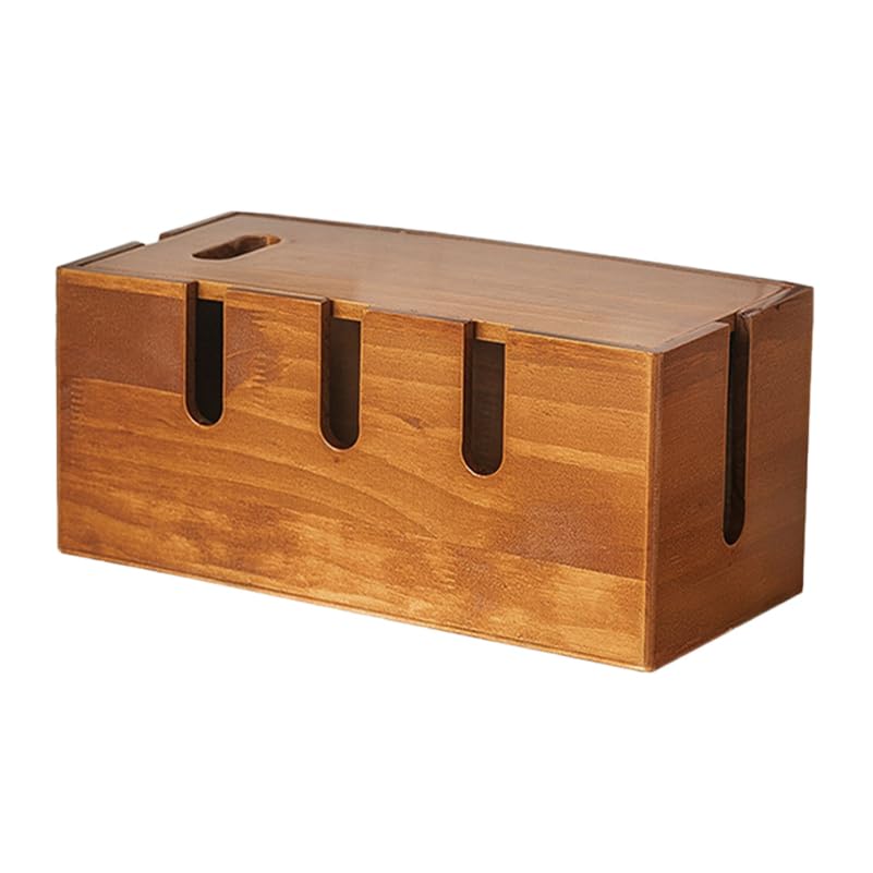 PRETYZOOM Caja Organizadora De Cables De Madera Sólida 12X5.5X5.3 Pulgadas para Gestión Eficiente De Cables En Escritorio Hogar Oficina Estilo Vintage Rústico