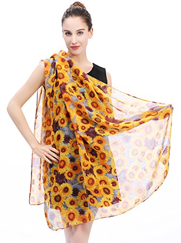 Lina & Lily Sunflower Floral Print Women's Scarf Shawl Wrap Lightweight4