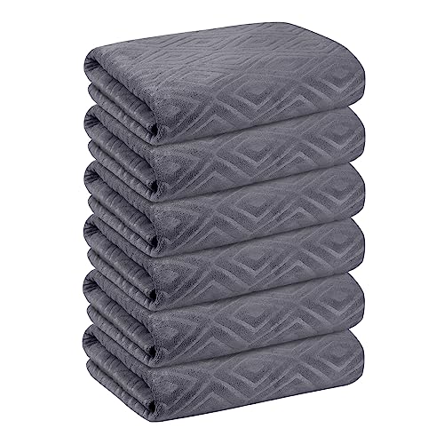 Image of JML Bath Towel, Microfiber Bath Towels Set 6 Pack (30 inch x 60 inch) - Large Size, Extra Absorbent, Quick Drying, Grey Diamond Embossed