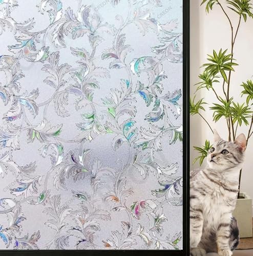 Image of CREON Window Film Decorative Leaves Pattern (12 X 50 Inch) Window Cling Frosted Reusable Anti-UV Non-Adhesive Static Cling Privacy Film for Home Office