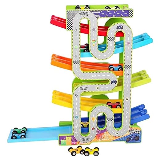 Trä Bil Ramp Racer leksak med 12 minibilar Rolig glidbil för barn Tidig utbildning Pedagogiska leksaker för 1 2 års present till pojke och flicka